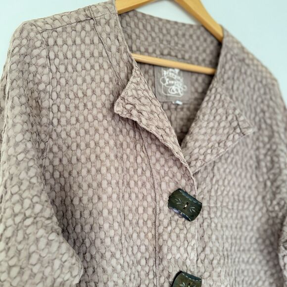 Vintage Produce Company 90s Beige Textured Button-Up Jacket XL Boho Lagenlook EC - Picture 4 of 16
